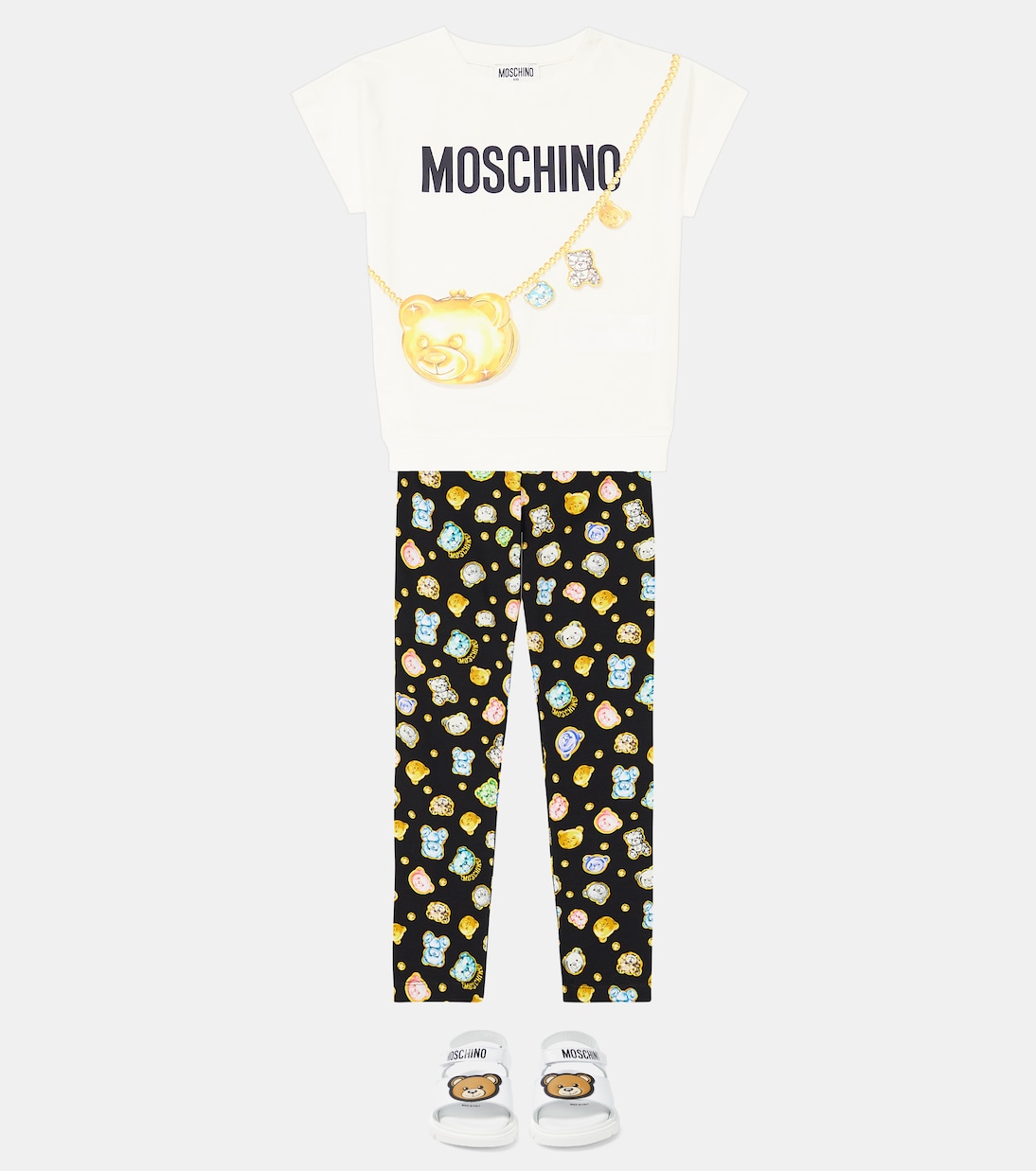 Комплект из хлопковой футболки с принтом и леггинсов Moschino Kids, Black Toy Gems — фото 2