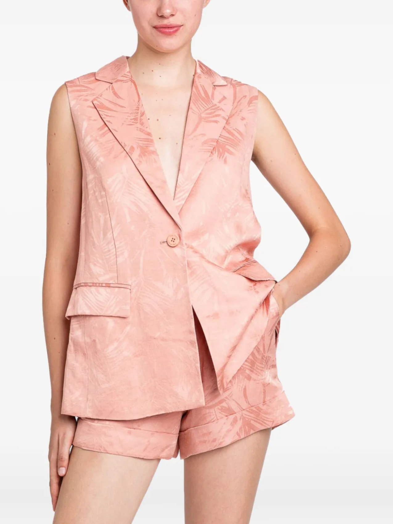 

Однобортный жилет TWINSET с принтом в виде листьев, розовый