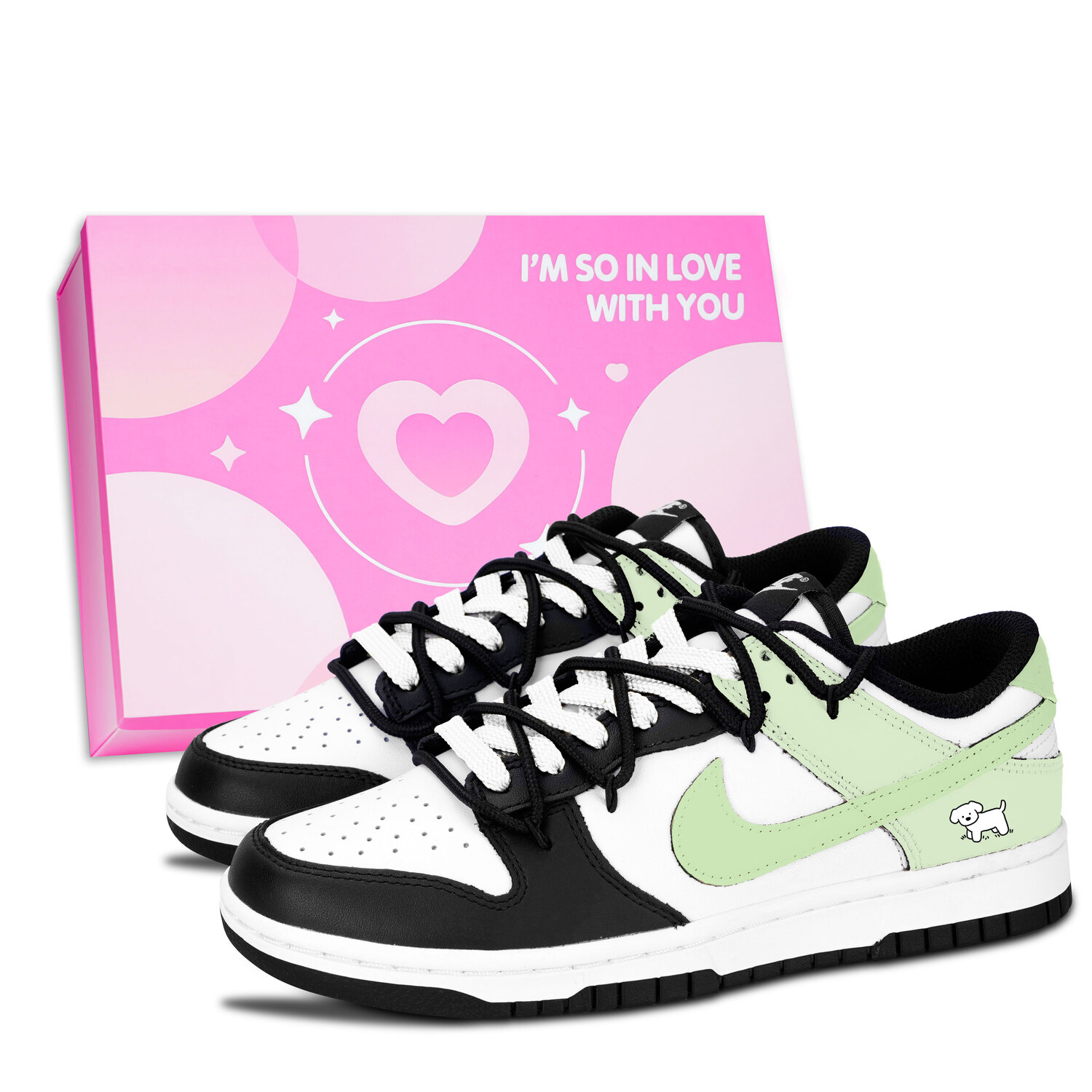 

Nike Dunk Black White, Light Blue Tide Leather Slip Resistant Abrasion Resistant Low top Skateboard Shoes Light Green