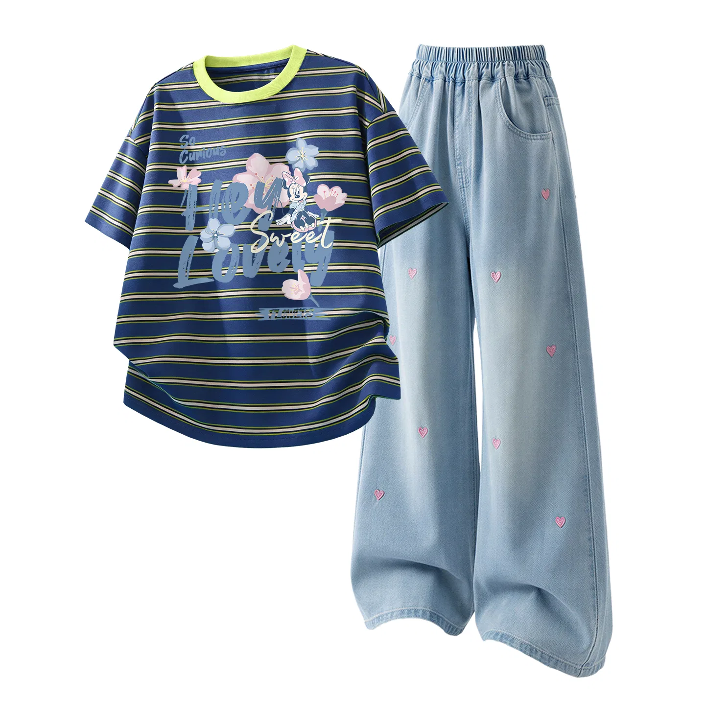 Детский спортивный костюм Casual Sportswear 2 Piece Set Disney, Di Light Floral Blue Brown+Solid Color Denim Light Blue — фото 4