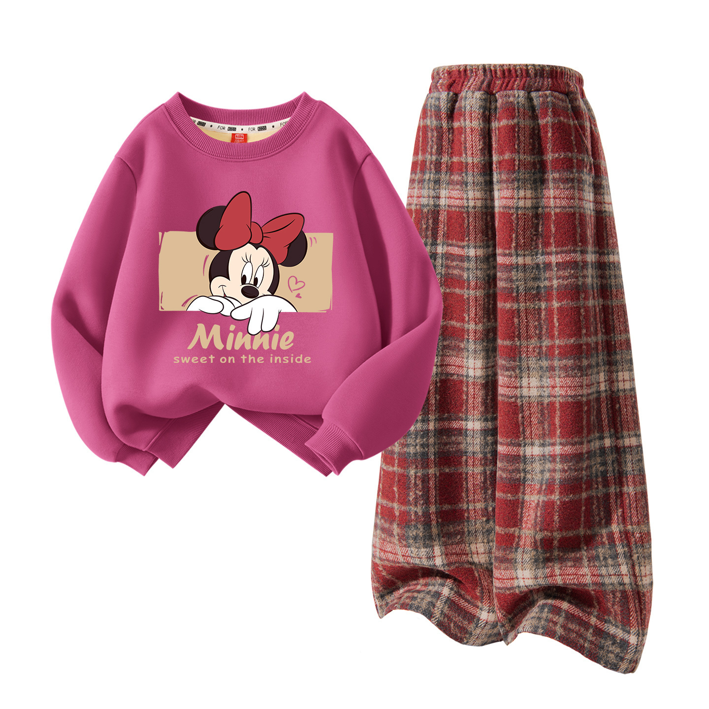 

Детский спортивный комплект Casual Sportswear 2 Piece Set Disney, [Thickened and Fleece-Lined]Didi Hideaway Berry Red+Solid Color Red Plaid
