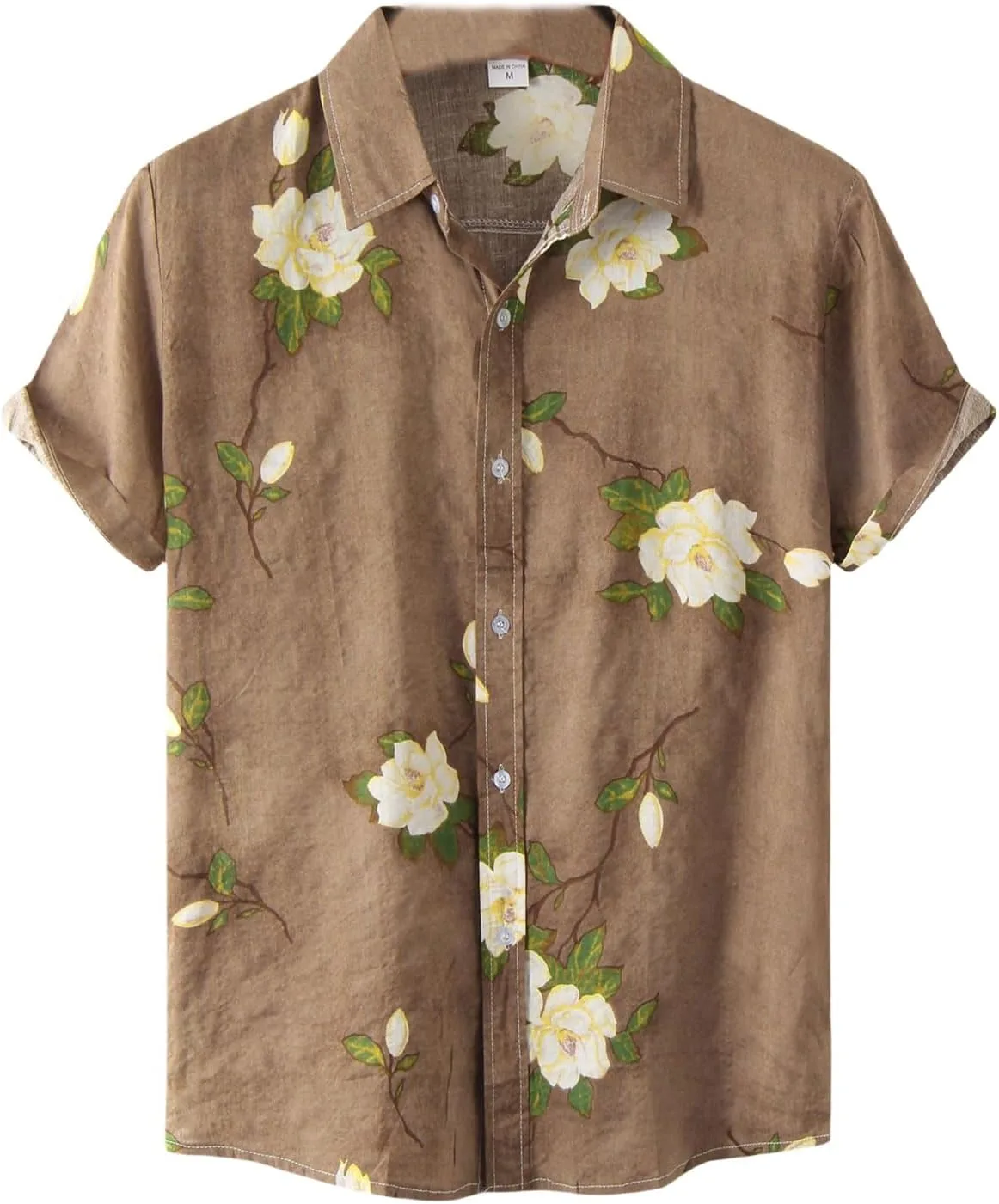 

Мужская гавайская рубашка с цветочным принтом, хлопок-лен, короткий рукав YSERB