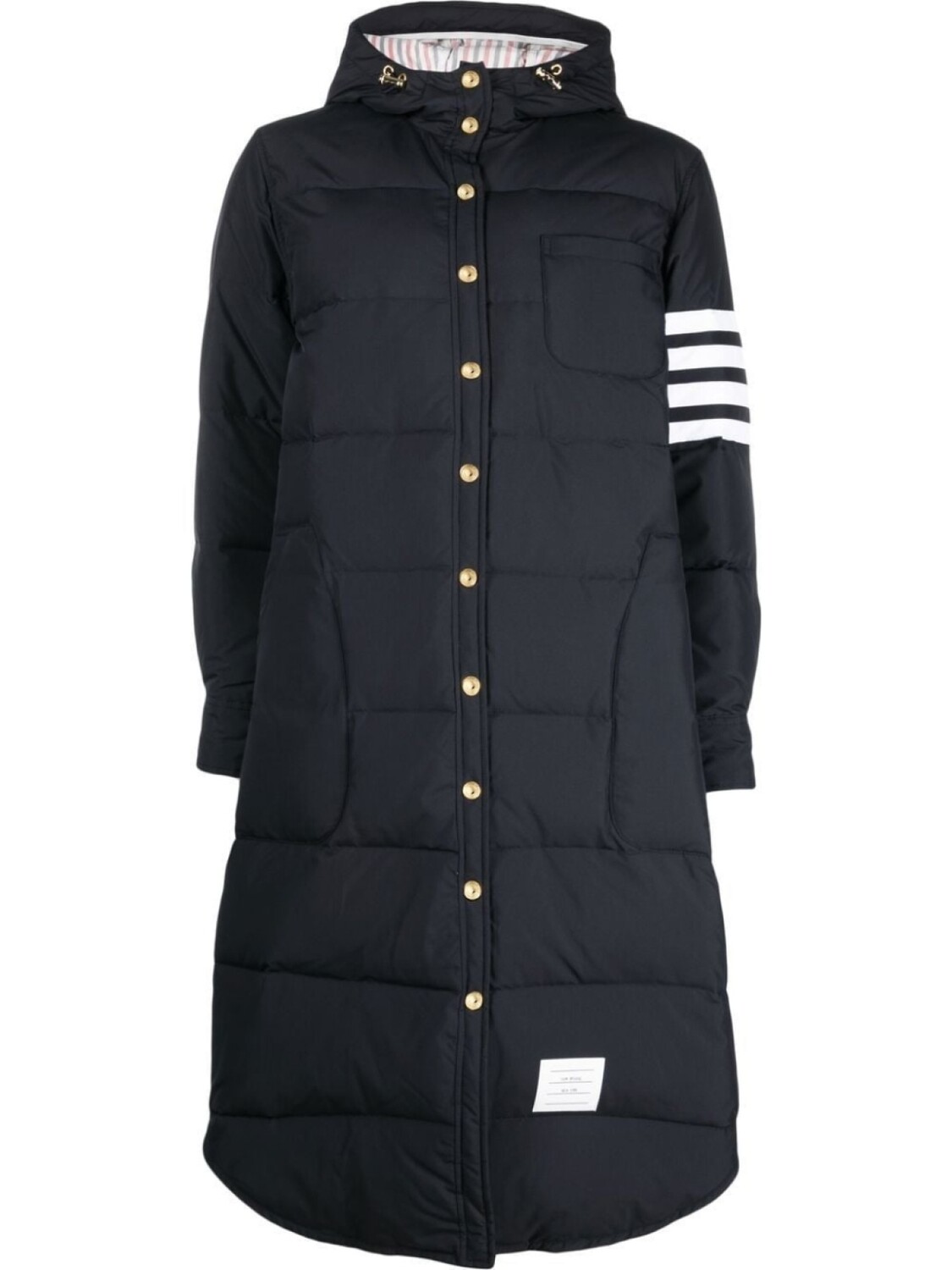 

Thom Browne пуховик с капюшоном и полосками 4-Bar, синий