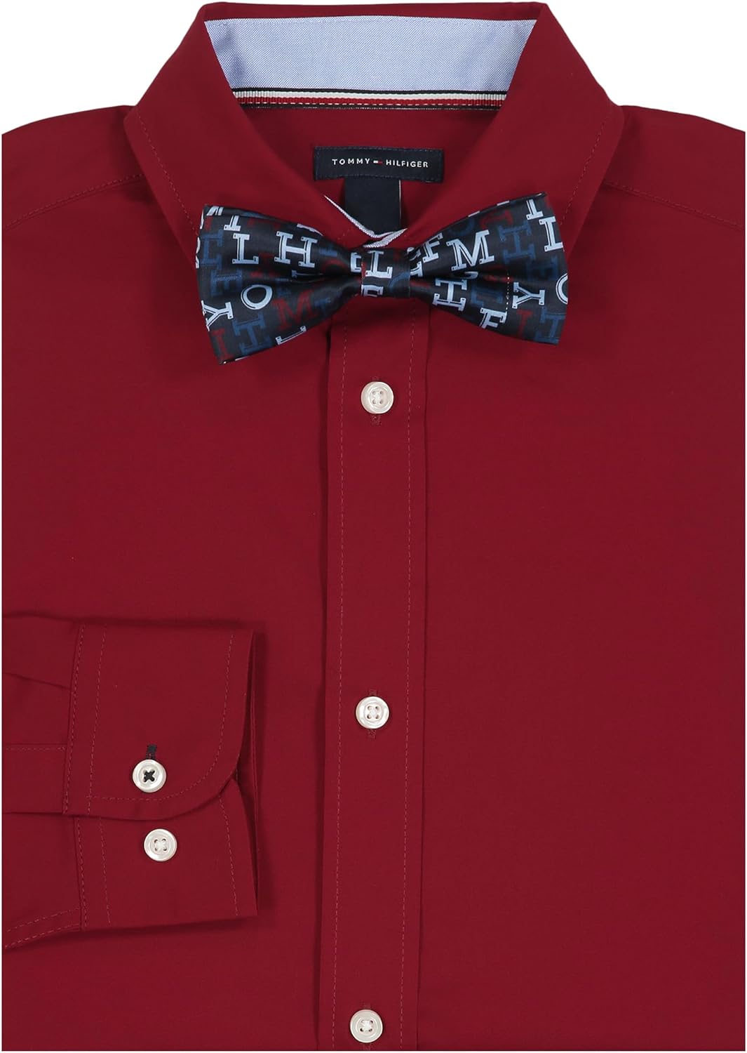 Рубашка Tommy Hilfiger для мальчиков с длинными рукавами, галстуком-бабочкой, воротником на пуговицах и манжетами на рукавах, Rhubarb — фото 2