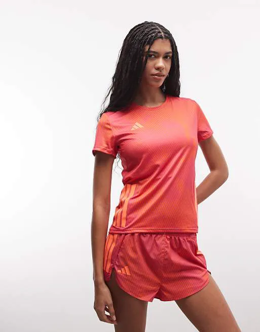 

Розовая и оранжевая футболка adidas Running, Оранжевый, Розовая и оранжевая футболка adidas Running