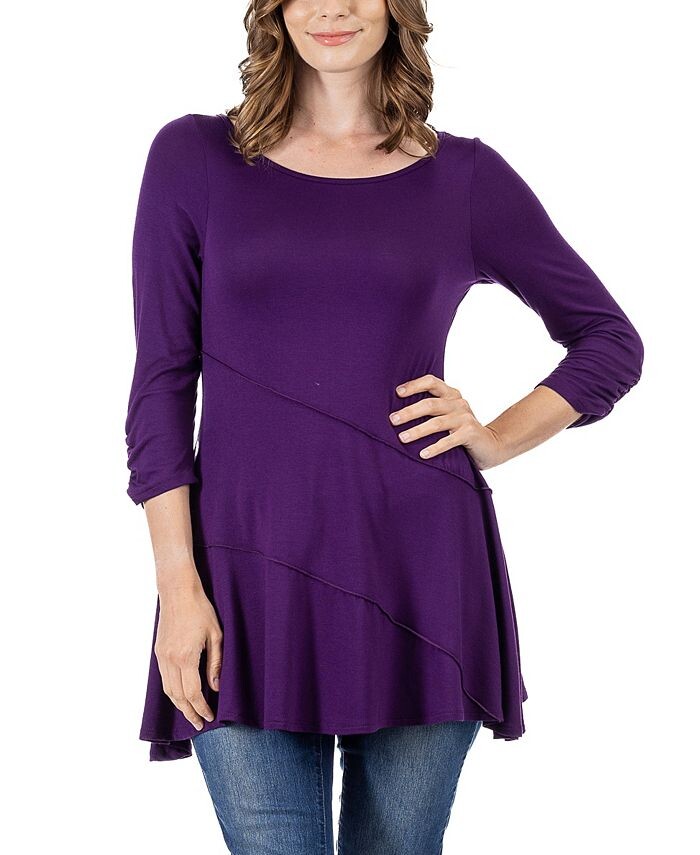 

Женская свободная туника с рукавами и рюшами 24seven Comfort Apparel, цвет Purple