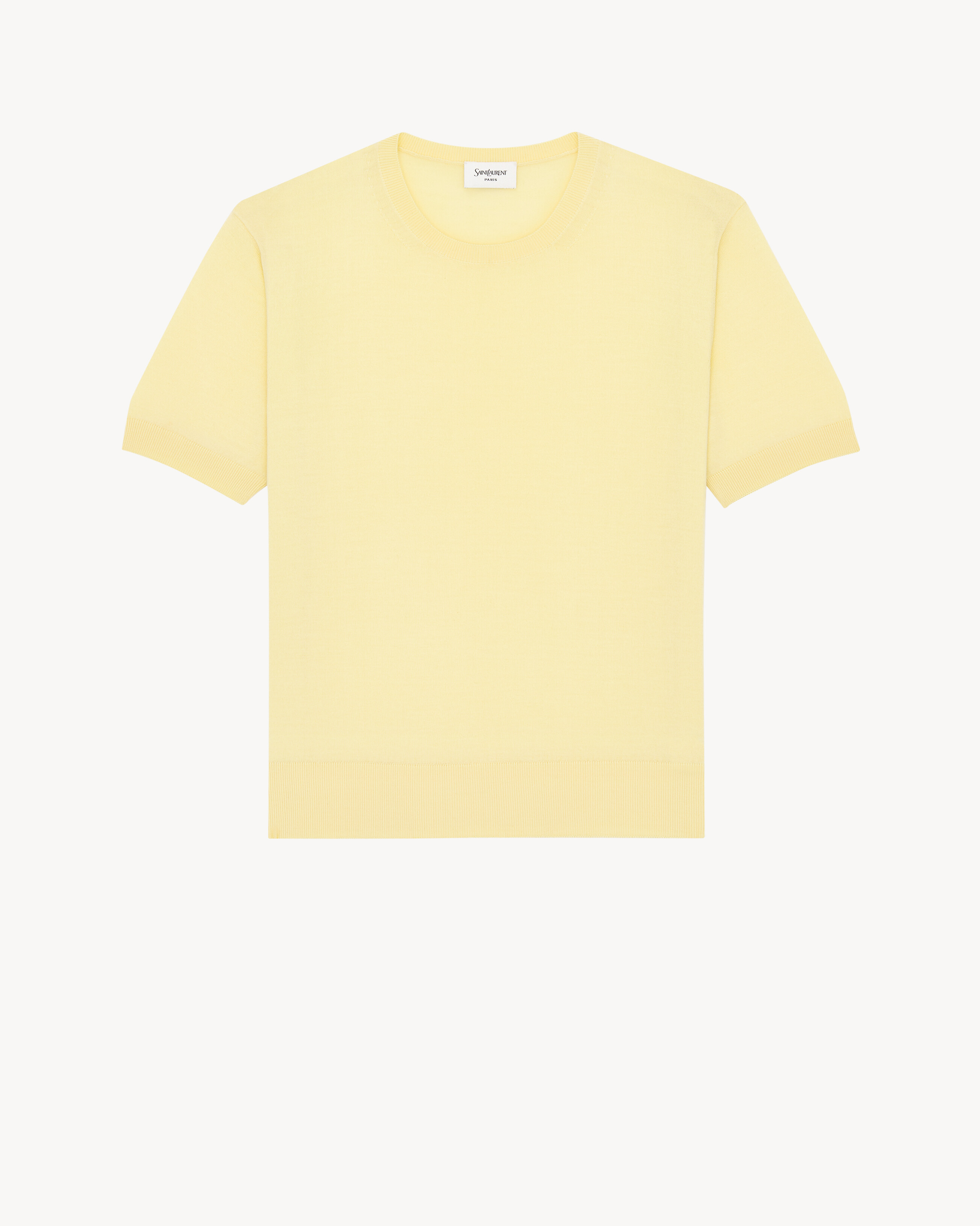 

Футболка с круглым вырезом из кашемира, шерсти и шелка Saint Laurent, желтый