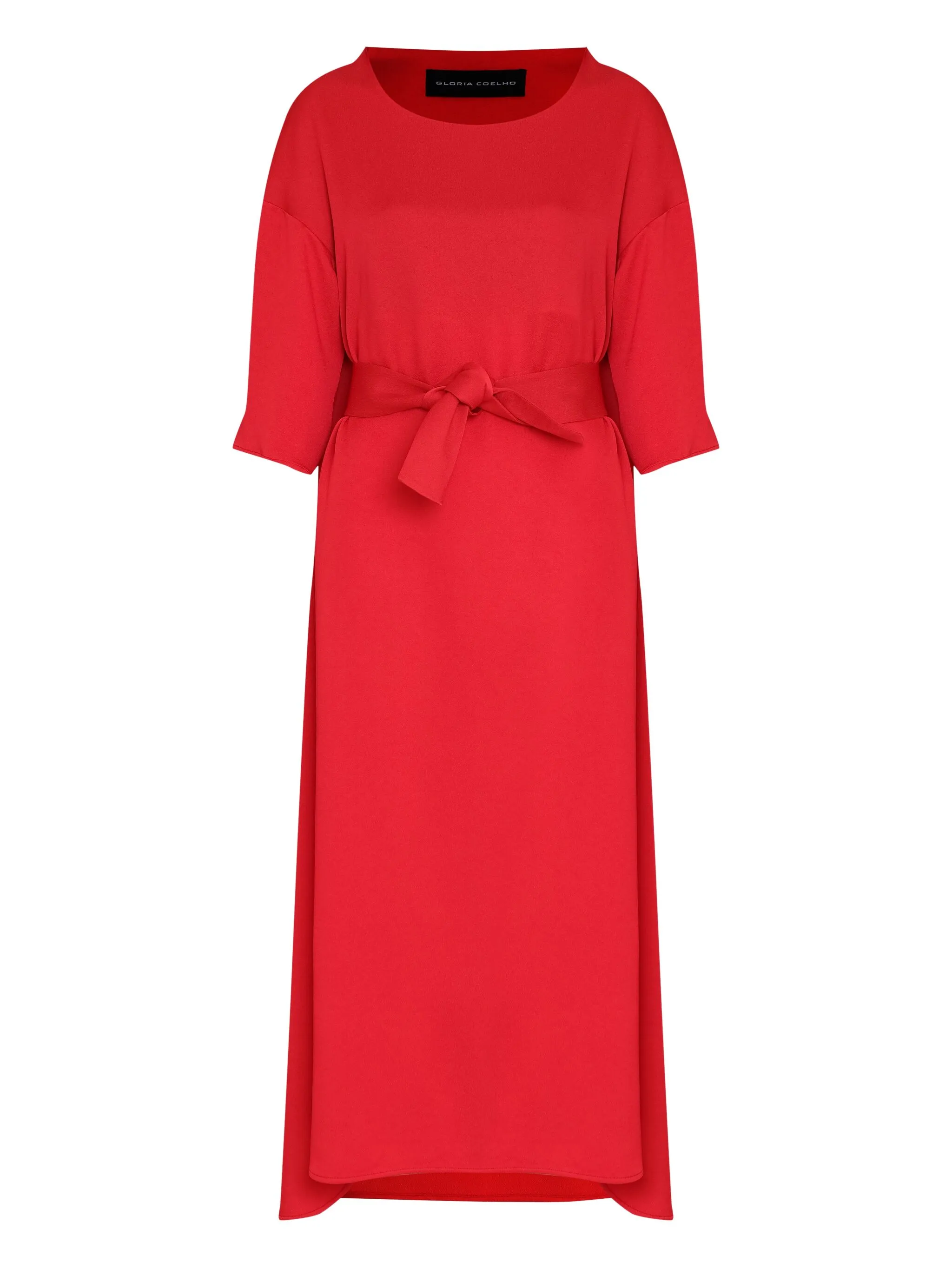 

Платье миди с короткими рукавами и поясом Gloria Coelho, красный