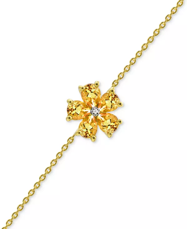 

Браслет с цветочным мотивом, украшенный множеством драгоценных камней и бриллиантов, из стерлингового серебра с покрытием из 14-каратного золота Macy'S, citrine