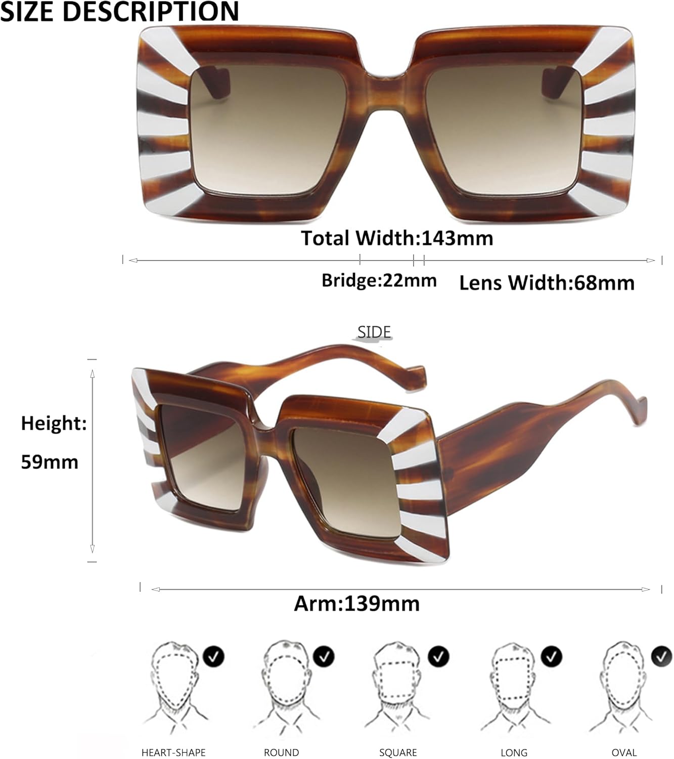 

Женские солнцезащитные очки Bullabulling увеличенного квадратного размера с защитой от УФ-излучения для широкого лица, для активного отдыха на открытом воздухе, Black/Blue