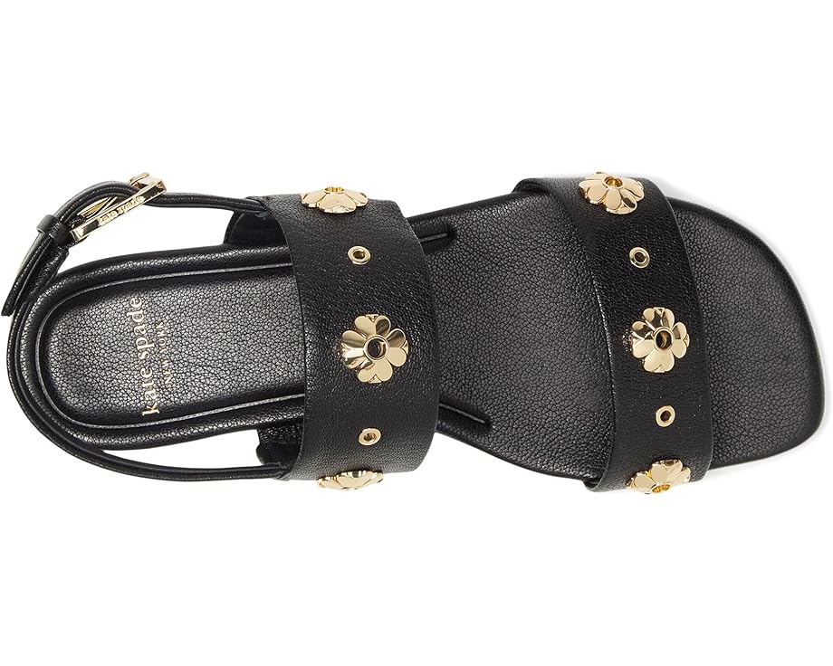 Сандалии Kate Spade New York Spade Flower Stud Pebbled Leather Flat Sandal, черный — фото 2