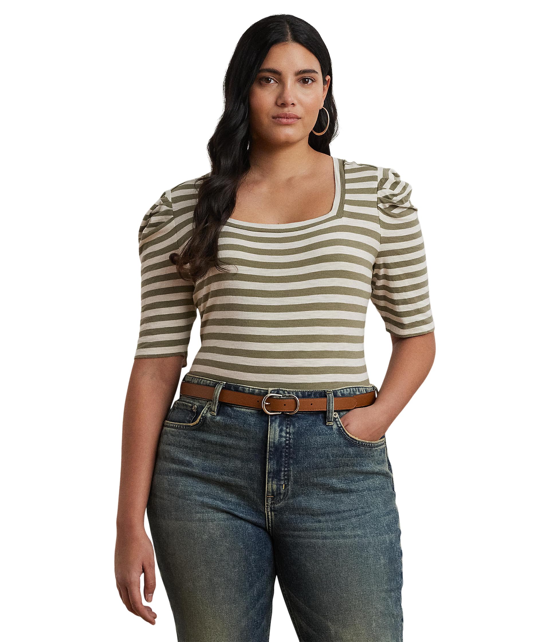 

Футболка Lauren Ralph Lauren Plus Size Dalmaz Mid, цвет Sage Green/Mascarpone Cream