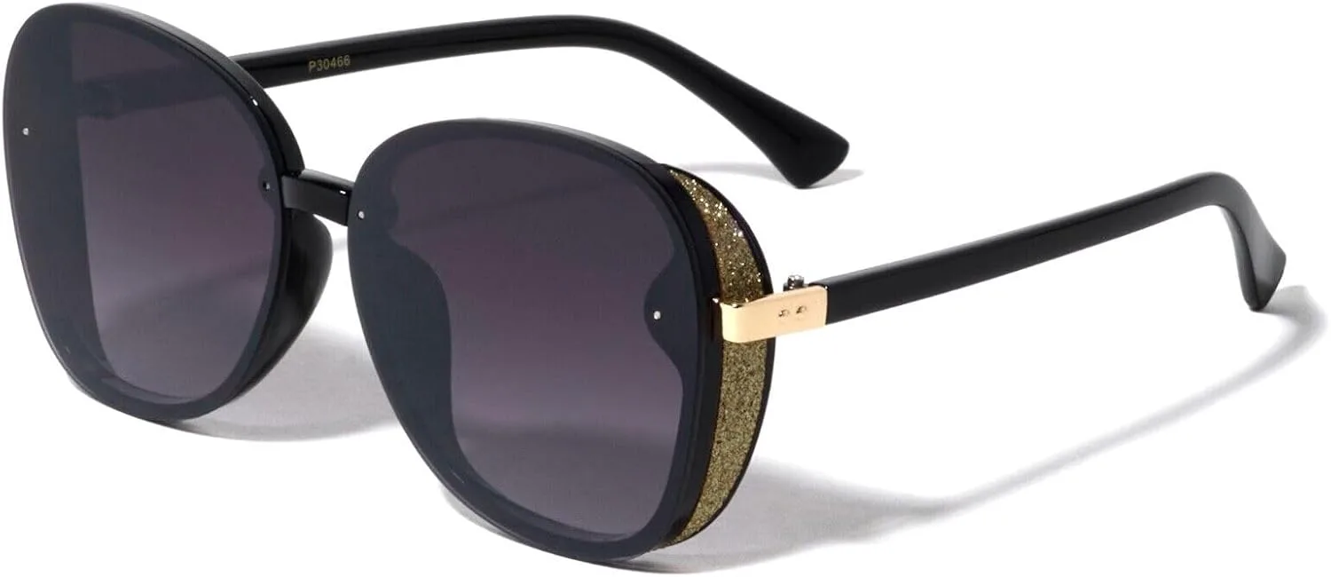 

Женские солнцезащитные очки Dweebzilla в стиле ретро с увеличенным размером и блестящими боковыми щитками в форме бабочки, Black & Gold Frame - Black Gradient Lenses