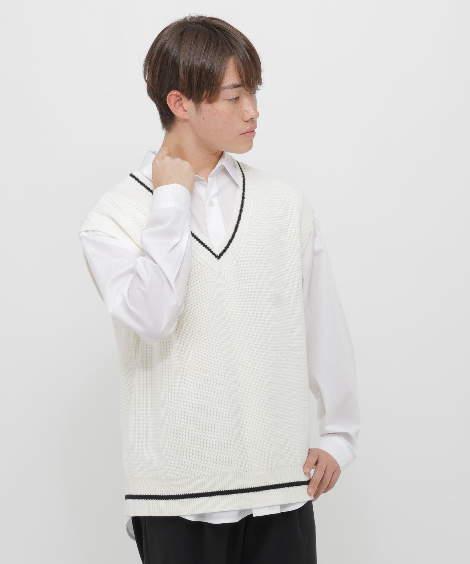 2SET*Жилет*Рубашка/И ЛЮБОЙ ВАРИАНТ/633845 GLOBAL WORK, Blue shirt x navy vest 88 — фото 4