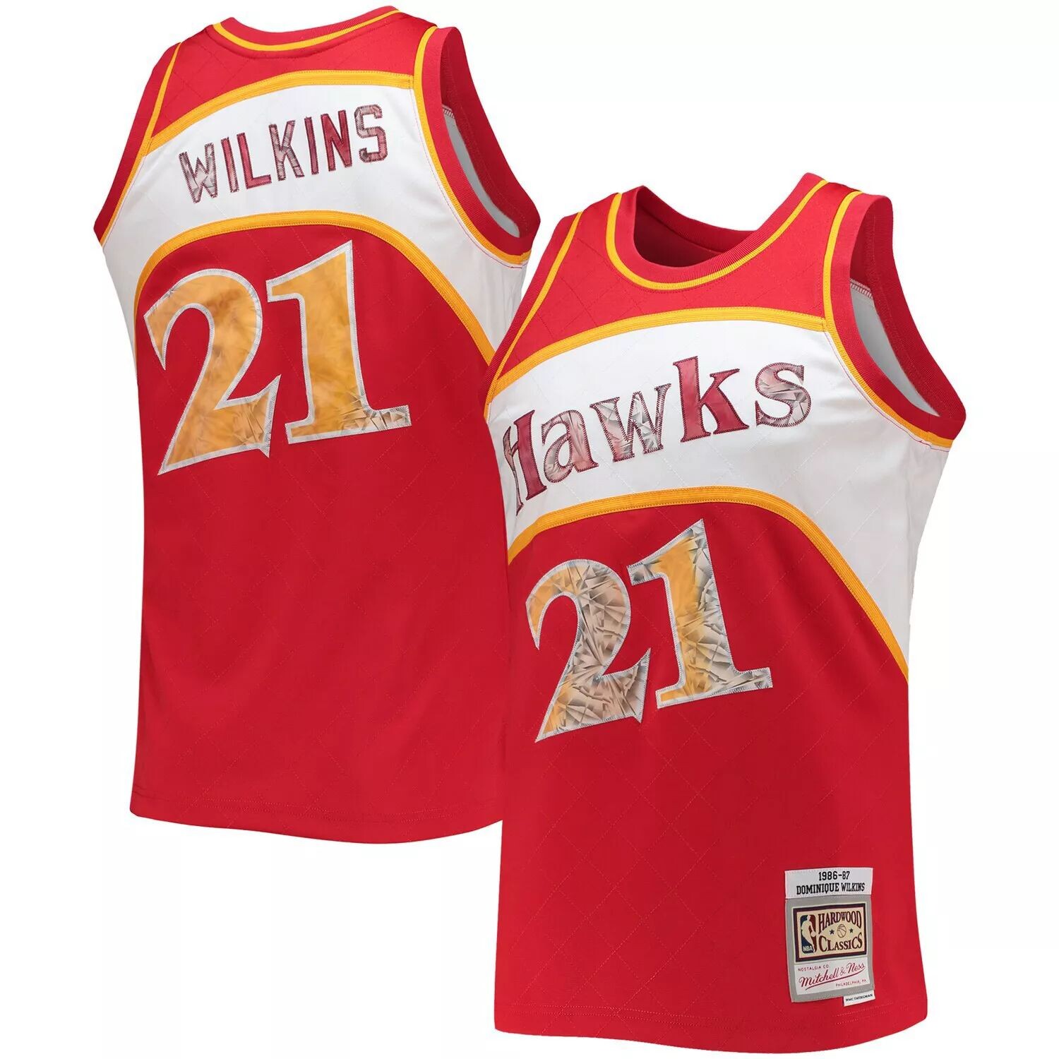 

Мужская майка Mitchell & Ness Dominique Wilkins Red Atlanta Hawks 1986-87 Hardwood Classics, посвященная 75-летию Diamond Swingman