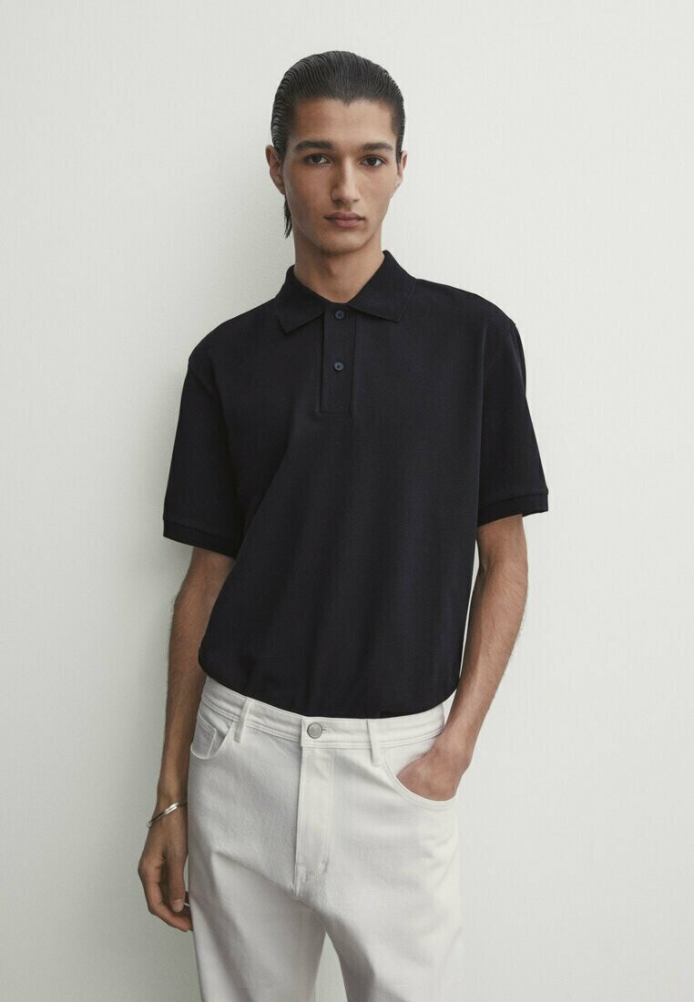 

Рубашка-поло MICROTEXTURED Massimo Dutti, цвет mottled dark blue