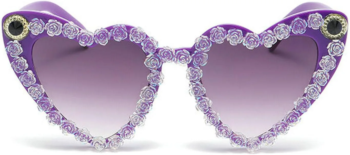 

Солнцезащитные очки COTIA в форме сердца, модные женские, с цветами, кристаллами, дизайном «Любовь, роза, бриллианты», милые очки для вечеринки, Dark Purple