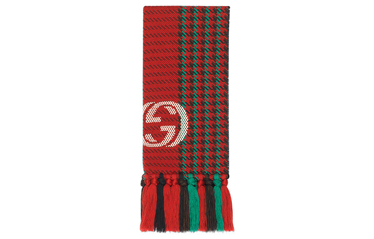GUCCI Женский вязаный шарф, Track Red/Mystic Red/Fir/Metallic Silver — фото 2