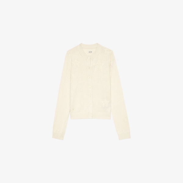 

Кардиган Zadig&Voltaire Alpha с эффектом потертости и звездами, экрю