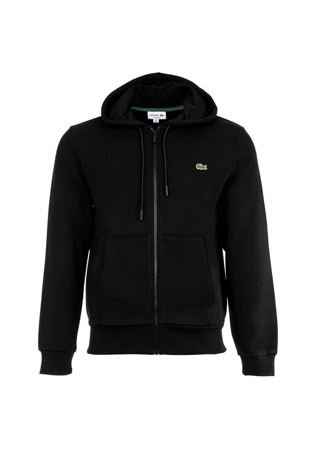 

Толстовка с капюшоном - молния из чесаного флиса с добавлением хлопка Lacoste, черный
