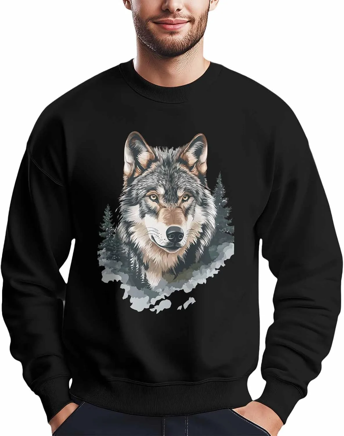 

Мужской свитшот Vintage Green Forest с принтом волка Winvebermior