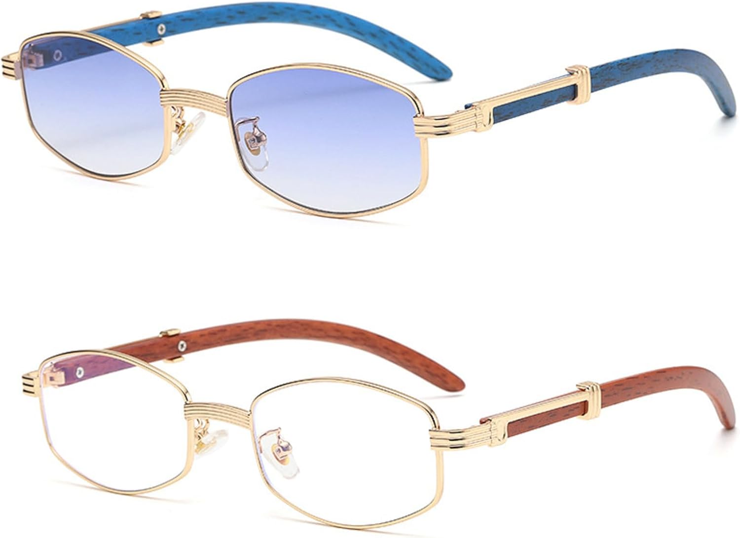 

Солнцезащитные очки Polygon 2024 для женщин, модные и популярные мужские очки в деревянной оправе, солнцезащитные очки для женщин и мужчин для летних путешествий mincl, 2pcs-blue&clear