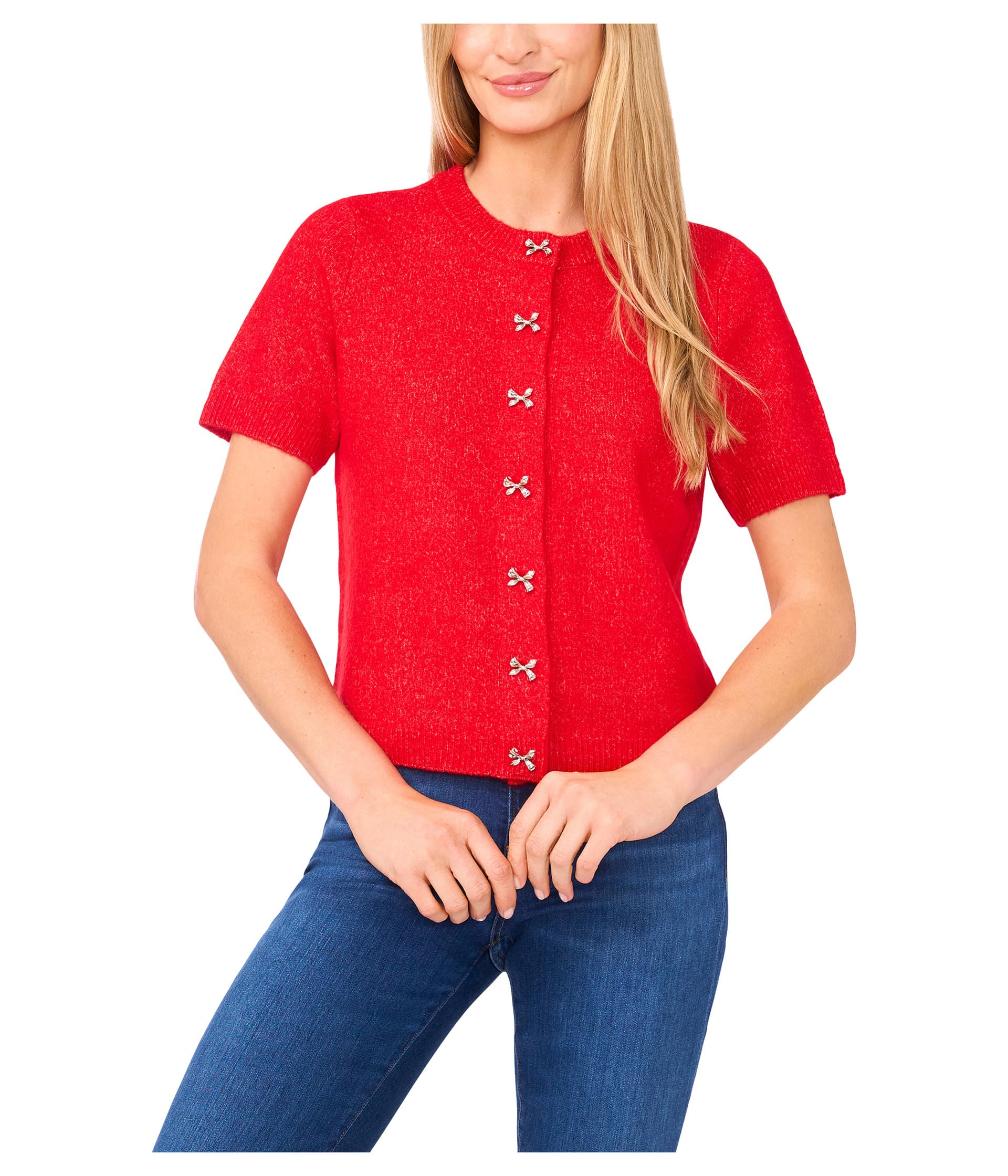 

Свитер CeCe Short Sleeve Bow Button Cardigan, цвет Bright Cherry