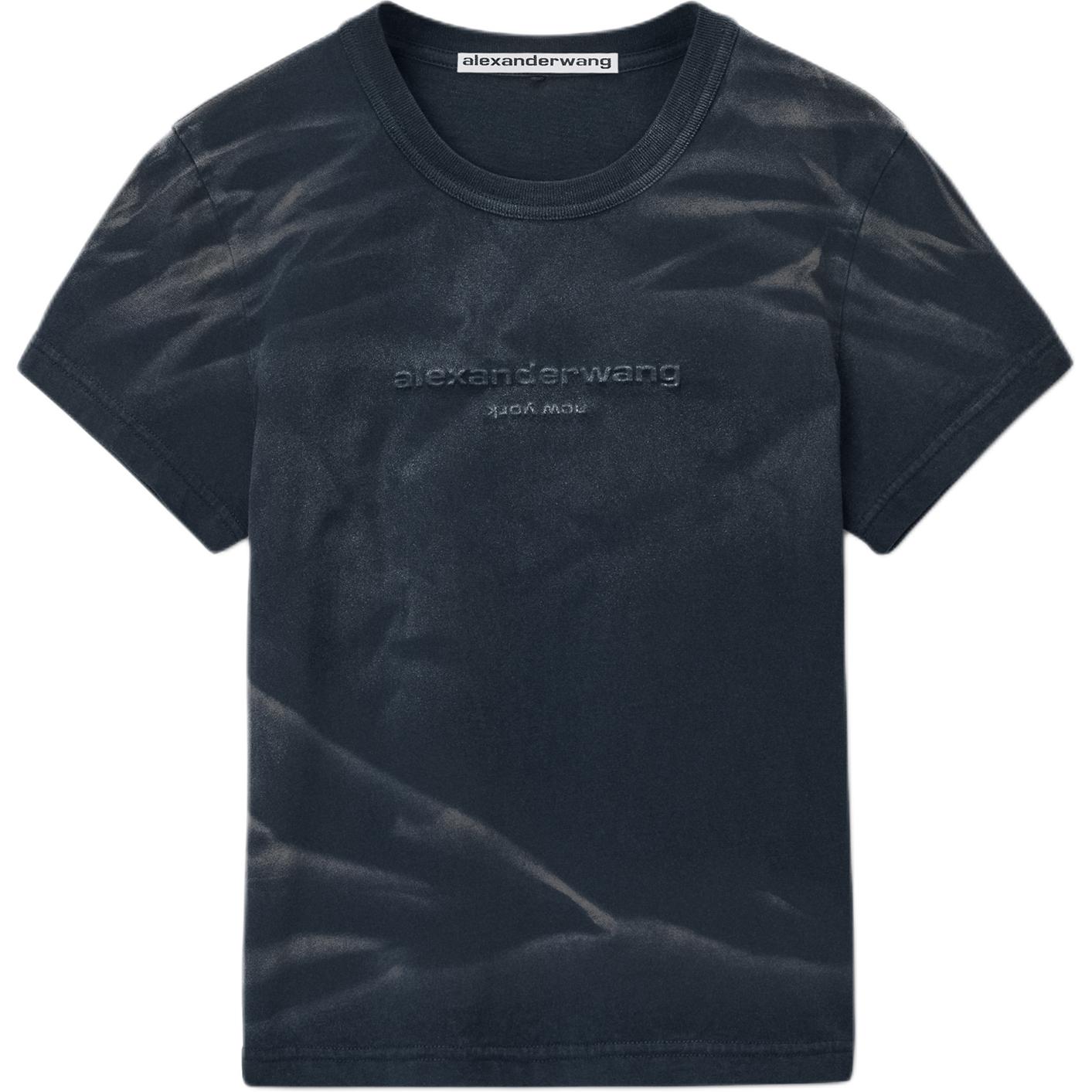 Alexander Wang Стиранная футболка Crease Wash Shrunken Jersey, цвет washed black — фото 3