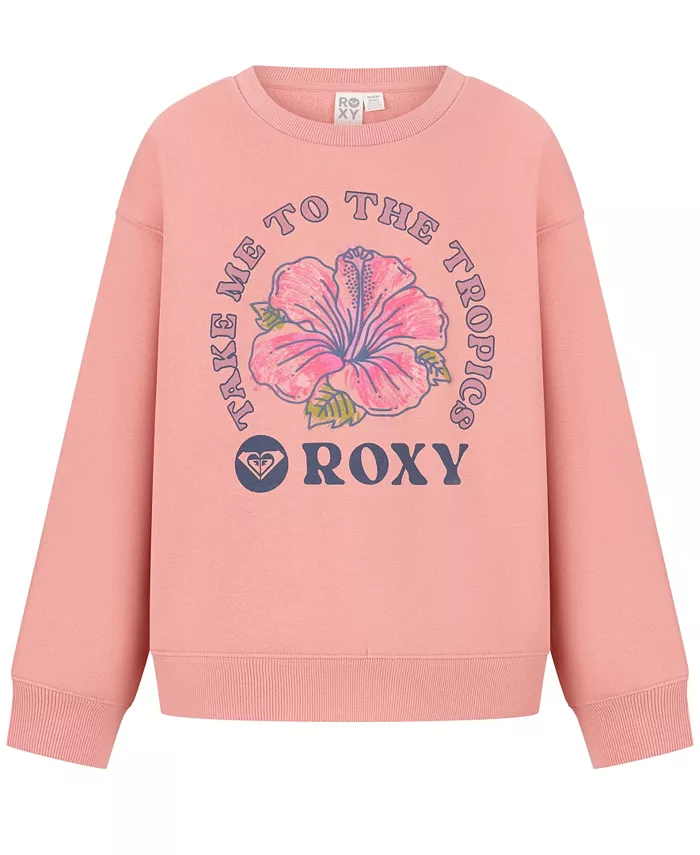 

Девчачий оверсайз худи с гибискусом 7-16 Roxy, розовый