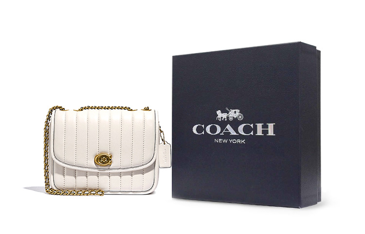 

COACH Мадисон Наппа гладкая кожаная маленькая квадратная сумка через плечо на плечо женская розовая белая