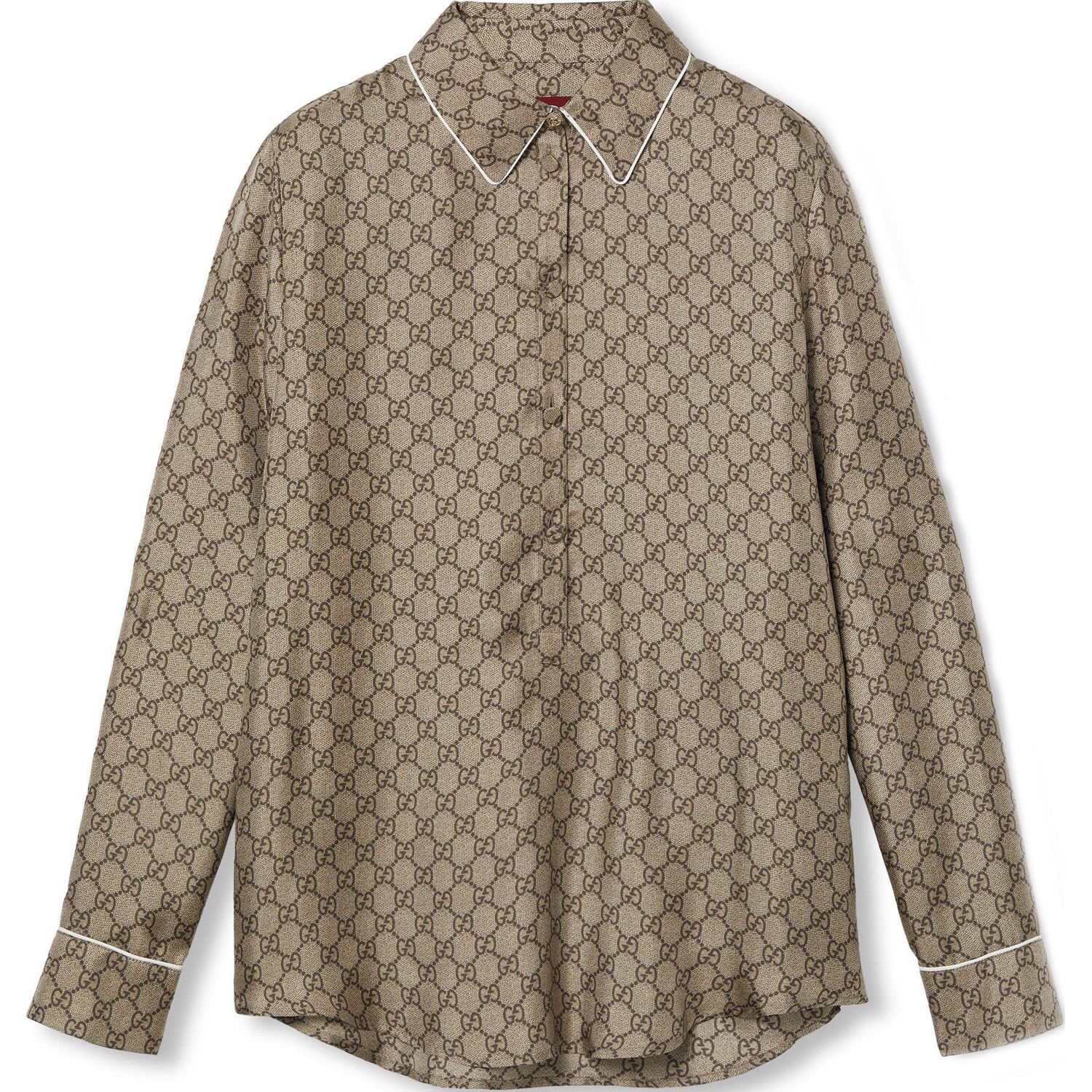 Принтованная твилловая рубашка с длинным рукавом GUCCI, коричневый — фото 3