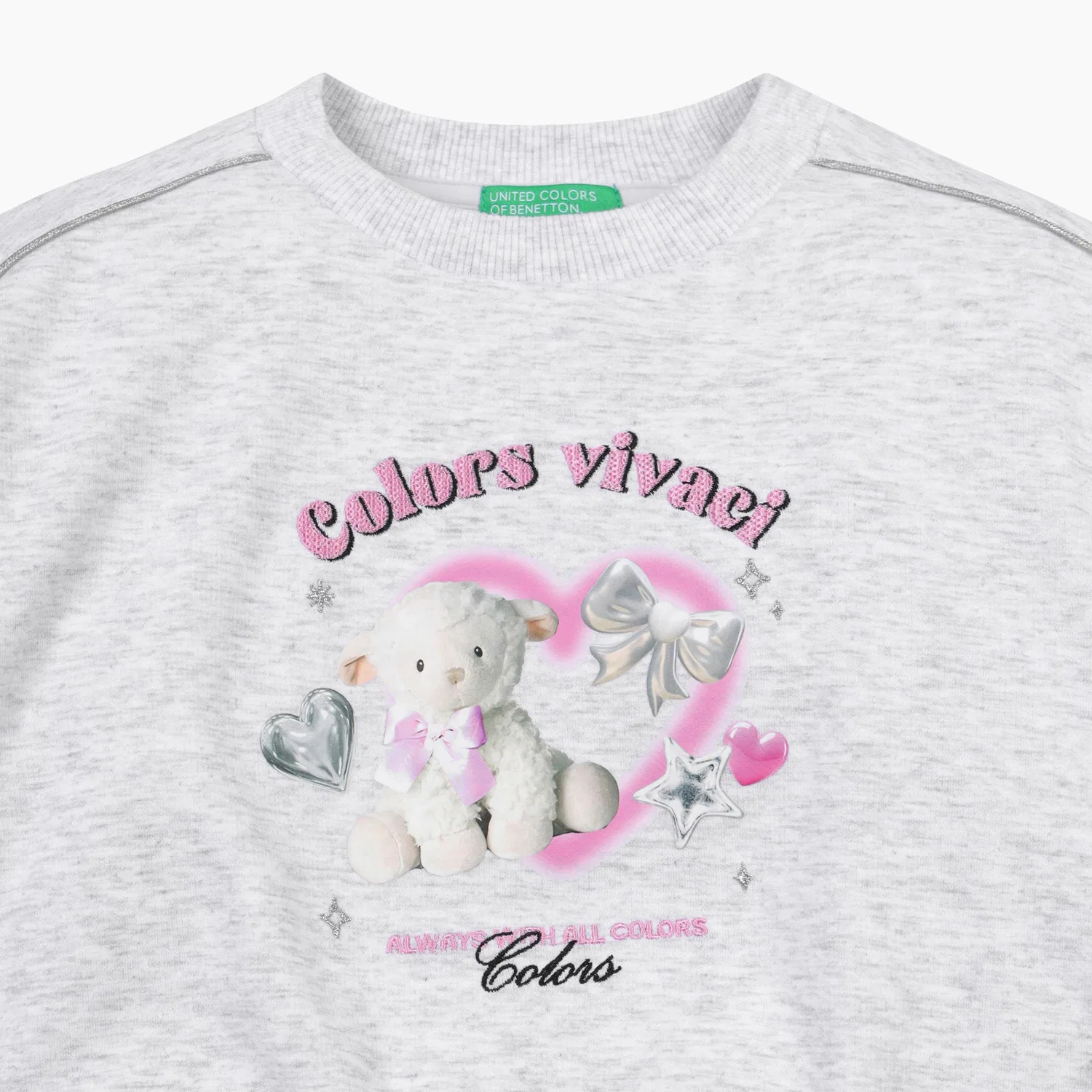 Детский свитшот Twinkle Diary меланжевого серого цвета от Benetton Kids — фото 3