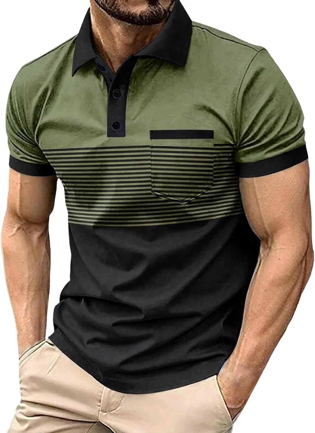 Мужская поло с коротким рукавом, Slim Fit, с карманом, Green