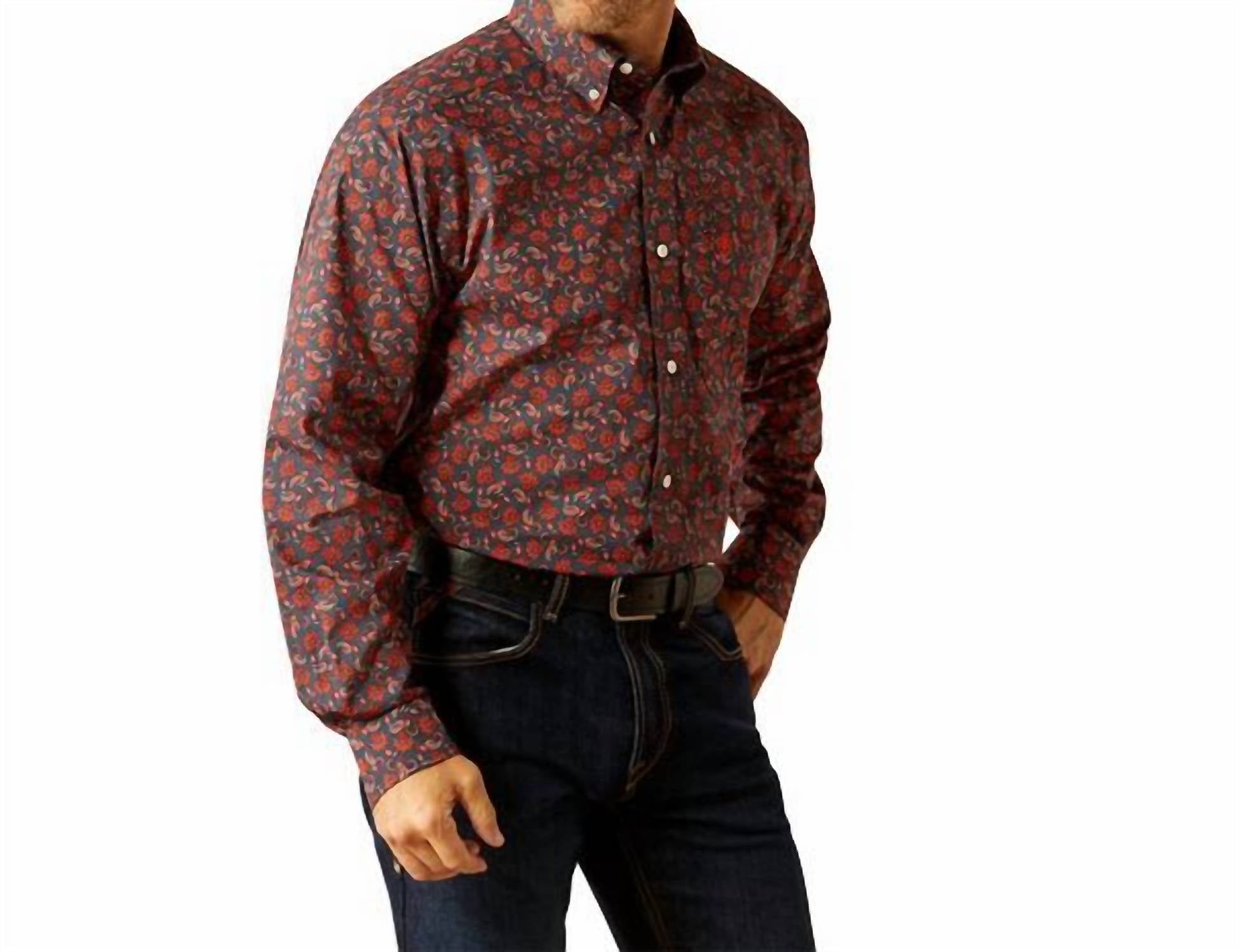 

Рубашка Iman Classic Fit без складок темно-синего/красного цвета ARIAT