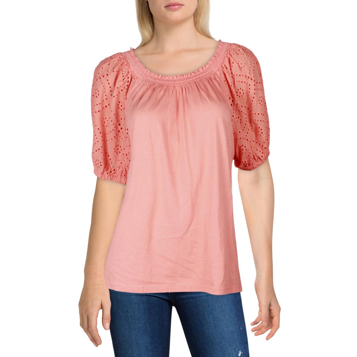 

Женский топ с присборенными рукавами-фонариками и затянутой горловиной Petites Jones New York, коралловый