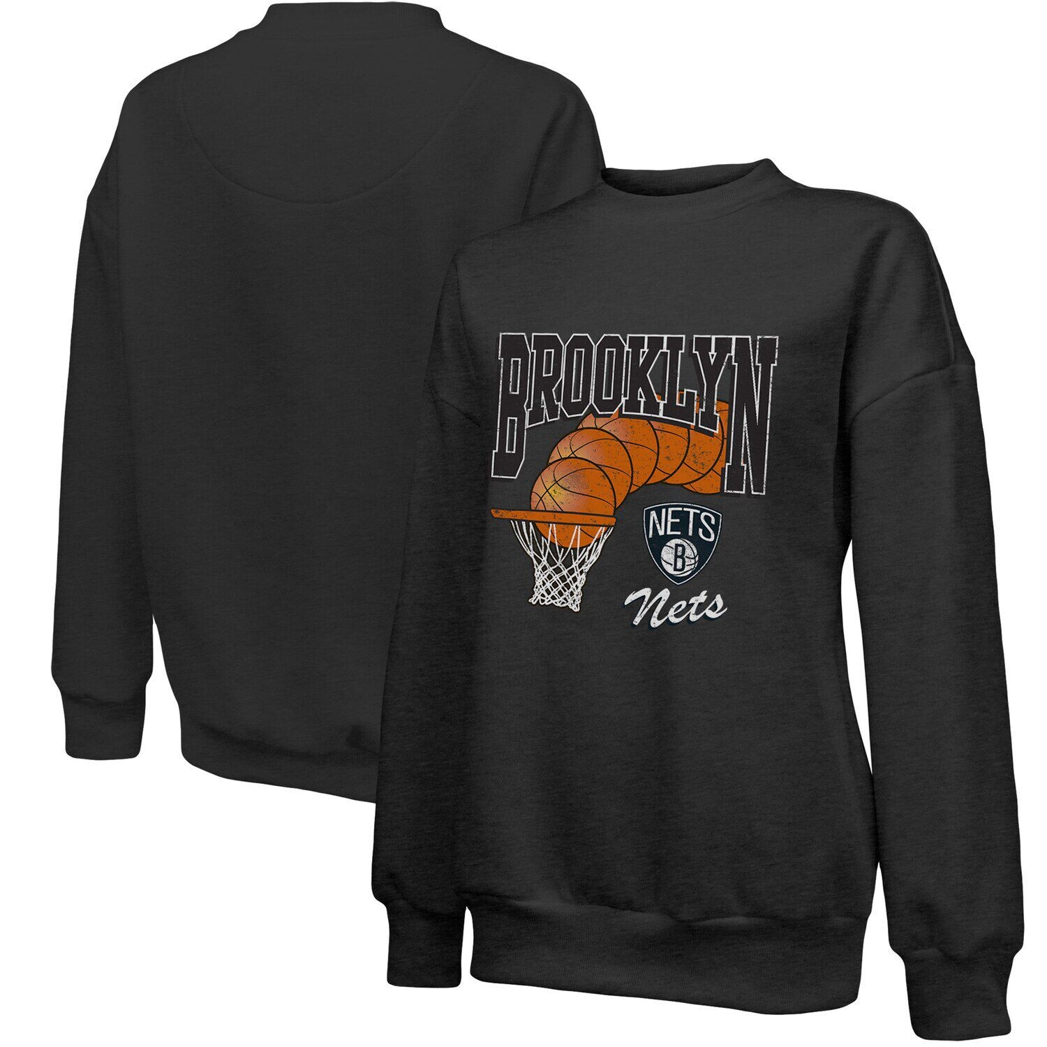 

Женский черный пуловер Majestic Threads Brooklyn Nets Bank Shot, толстовка из трех смесей Majestic