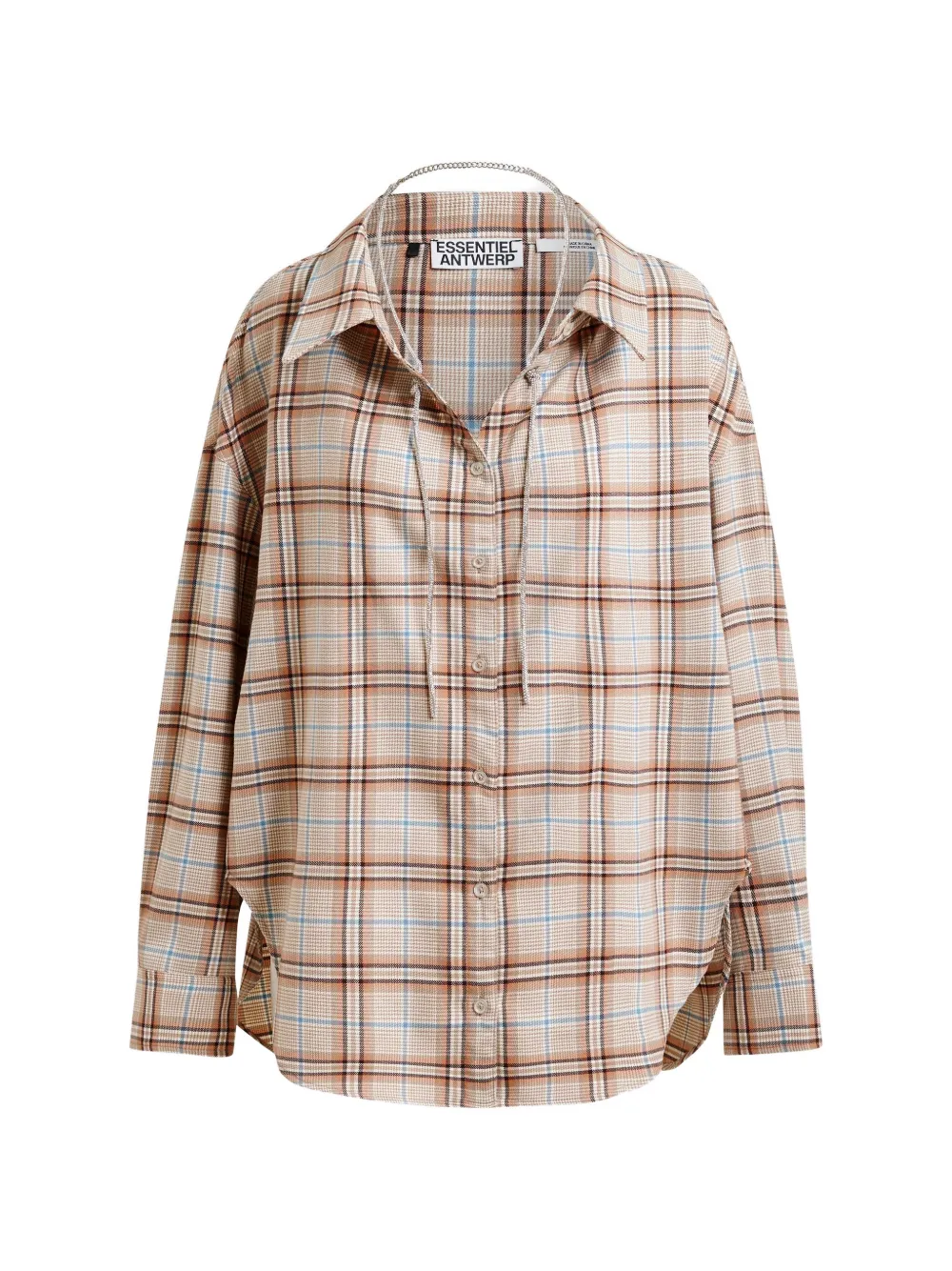 

Рубашка в клетку с ремешками из страз Essentiel Antwerp, бежевый
