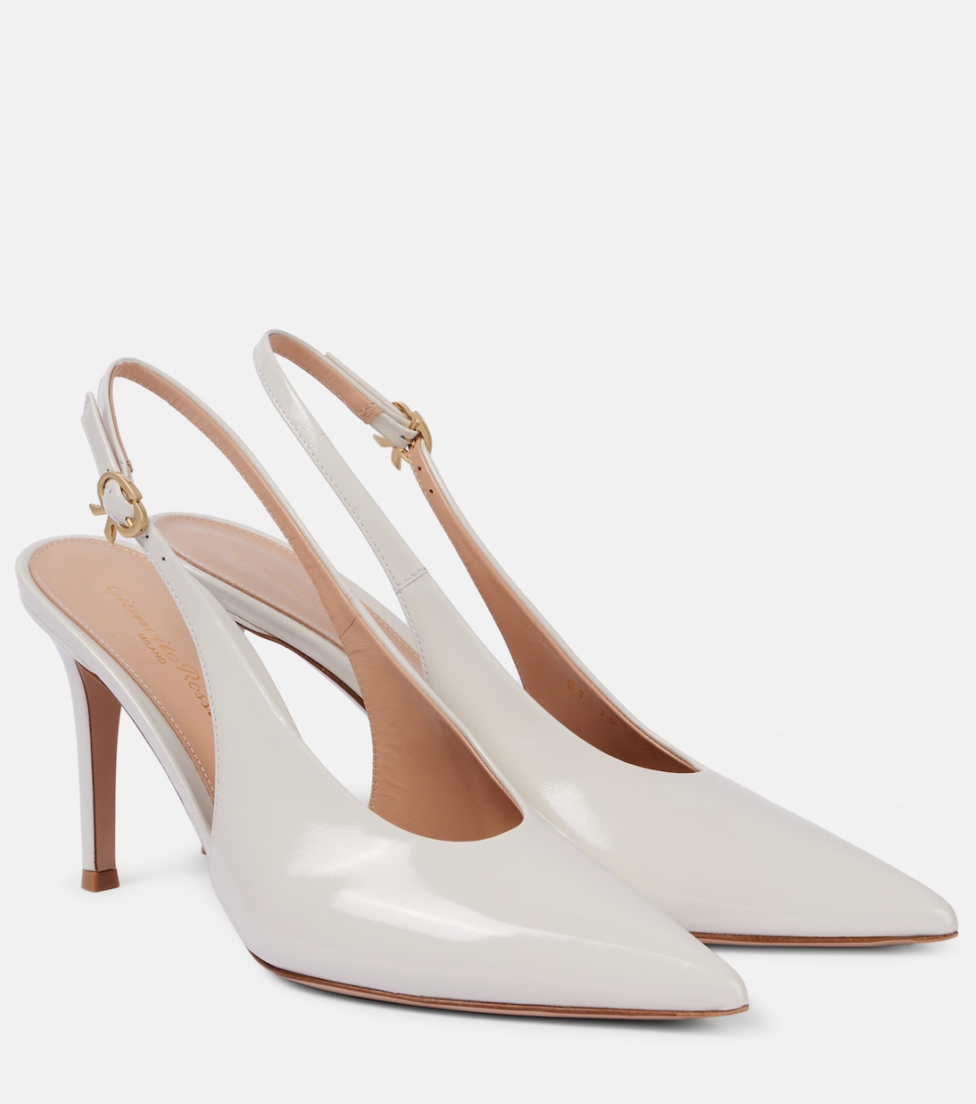 Robbie 85 лаковые туфли-лодочки на ремешке Gianvito Rossi, Offwhite