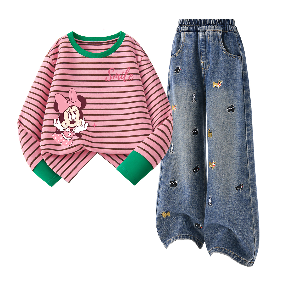 Детская повседневная спортивная одежда Disney, Di Elegant Cherry K Coffee+Solid Color Denim Blue — фото 4