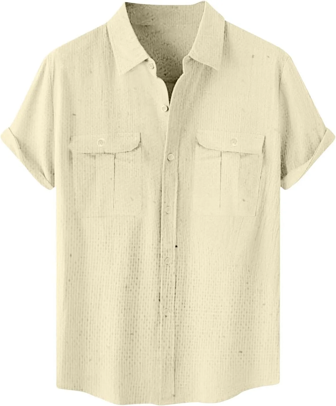 

Мужская хлопковая льняная рубашка с коротким рукавом и нагрудным карманом