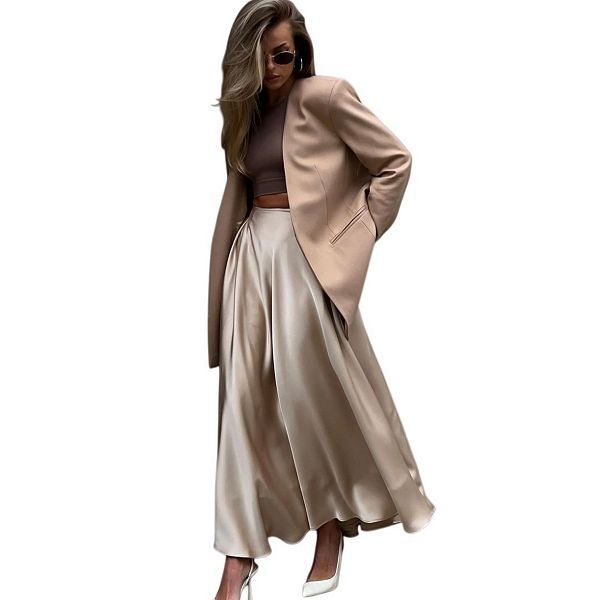 

Женская атласная юбка миди с высокой талией и эластичным поясом Yesfashion, Khaki