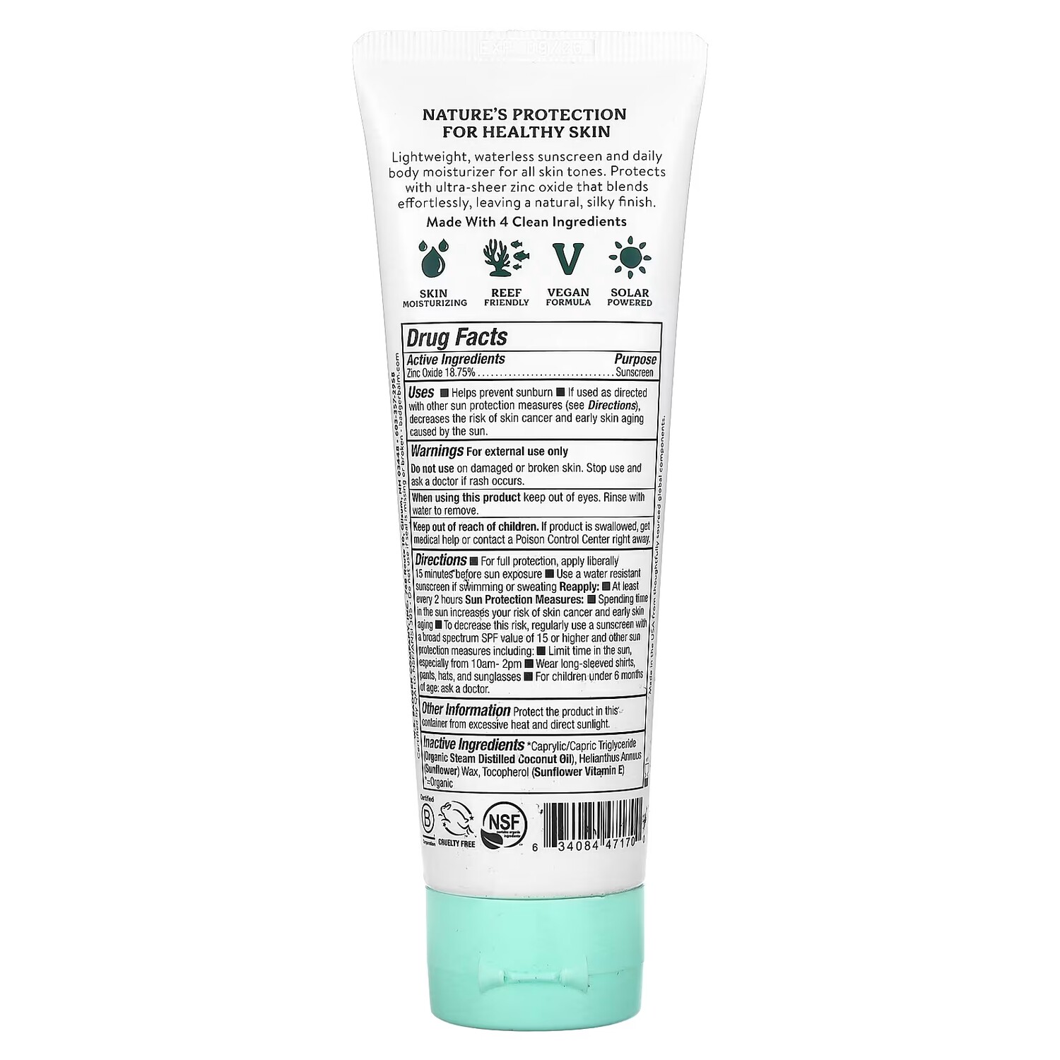 Солнцезащитное средство Badger Company Daily Mineral Sunscreen SPF 30, 118 мл — фото 2
