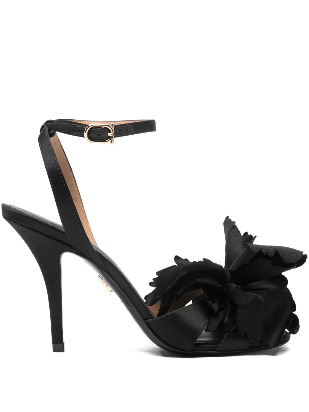 Босоножки на высоком каблуке FERRAGAMO GHILLY 95 T из кожи и ткани с цветочным декором Ferragamo, черный