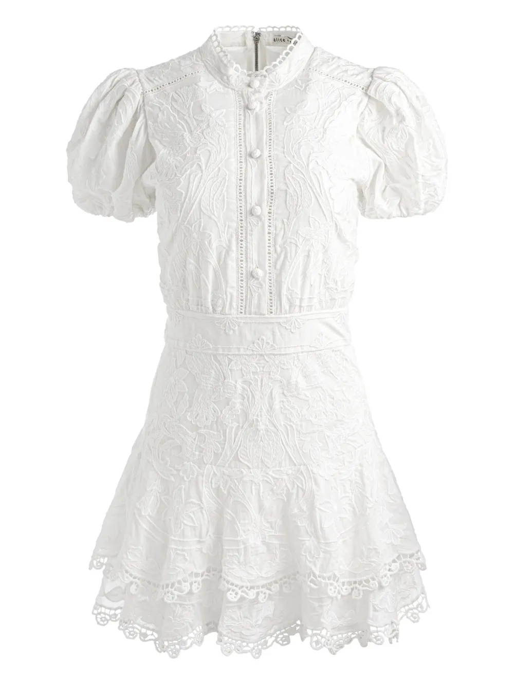 

Ярусное платье мини с вышивкой Alice + Olivia, белый