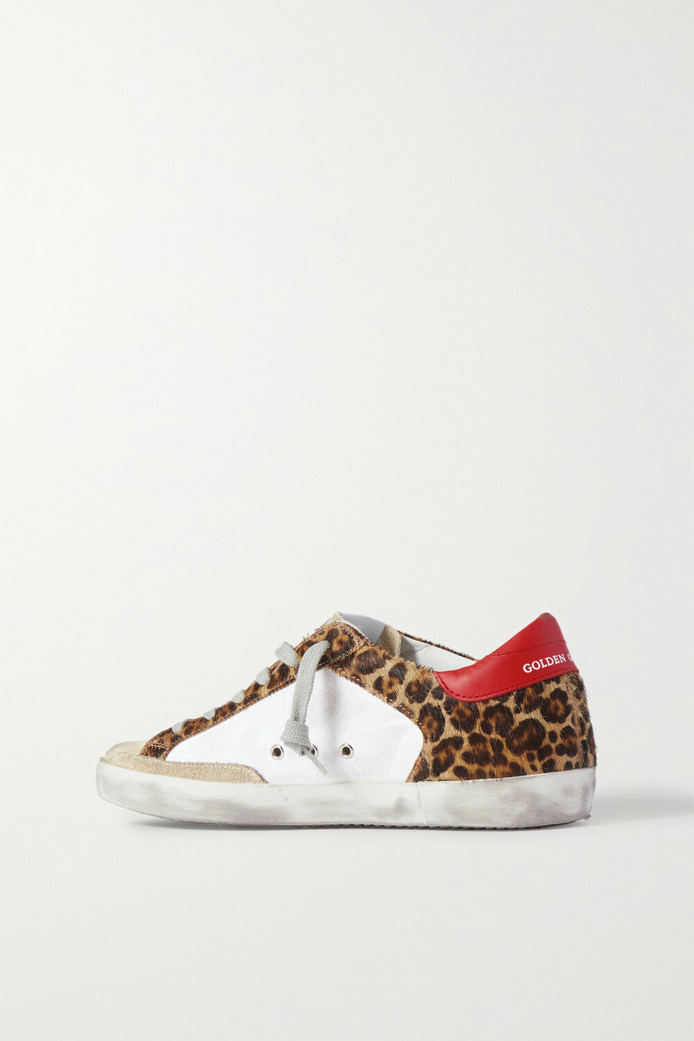 GOLDEN GOOSE Кроссовки Superstar с леопардовым принтом из телячьей шерсти, кожи и замши, белый