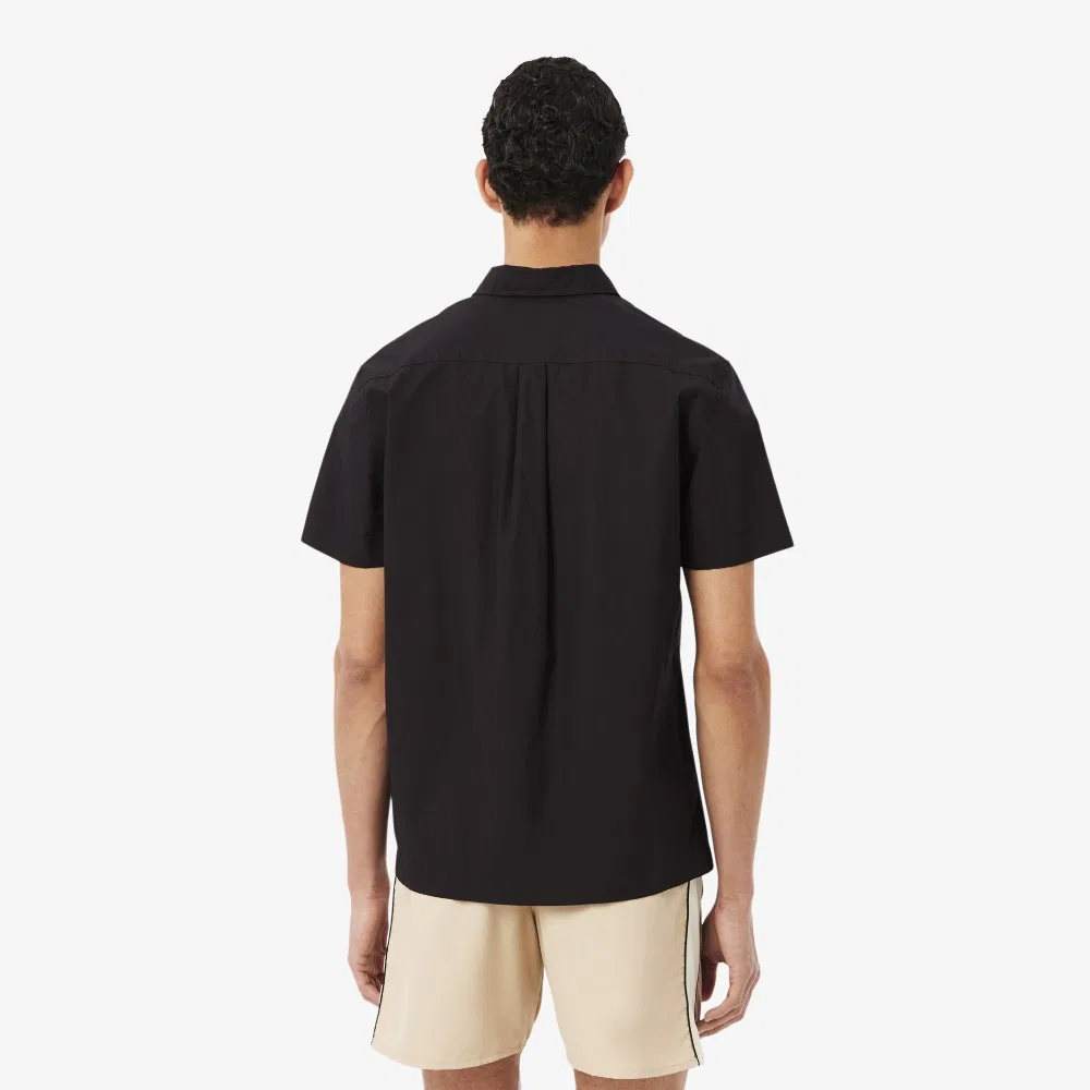 Мужская рубашка из лёгкого поплина с коротким рукавом, коричневая, от Lacoste — фото 3