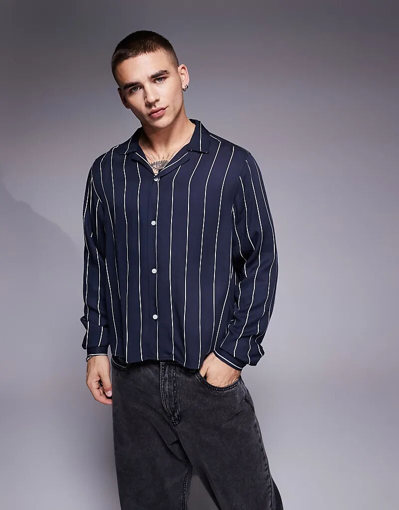 

Свободная рубашка свободного кроя с полоской темно-синего цвета ASOS DESIGN