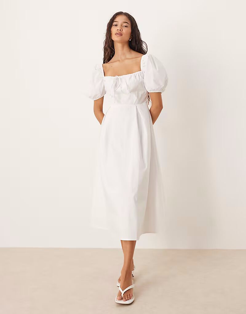 

Гламурное платье миди с квадратным вырезом белого цвета Glamorous