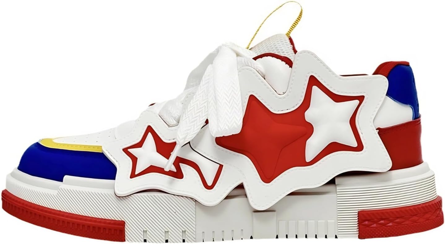 

Мужской модный тренд: массивные кроссовки с 3D-рисунком звезд и полос, для подростков, красно-синие, уличный стиль Y2K, обувь на платформе для скейтбординга Auristia
