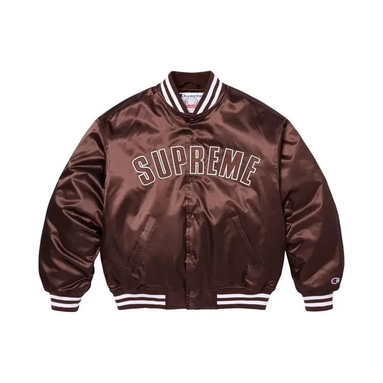 Атласная куртка в стиле университетской формы Supreme x Champion, коричневый